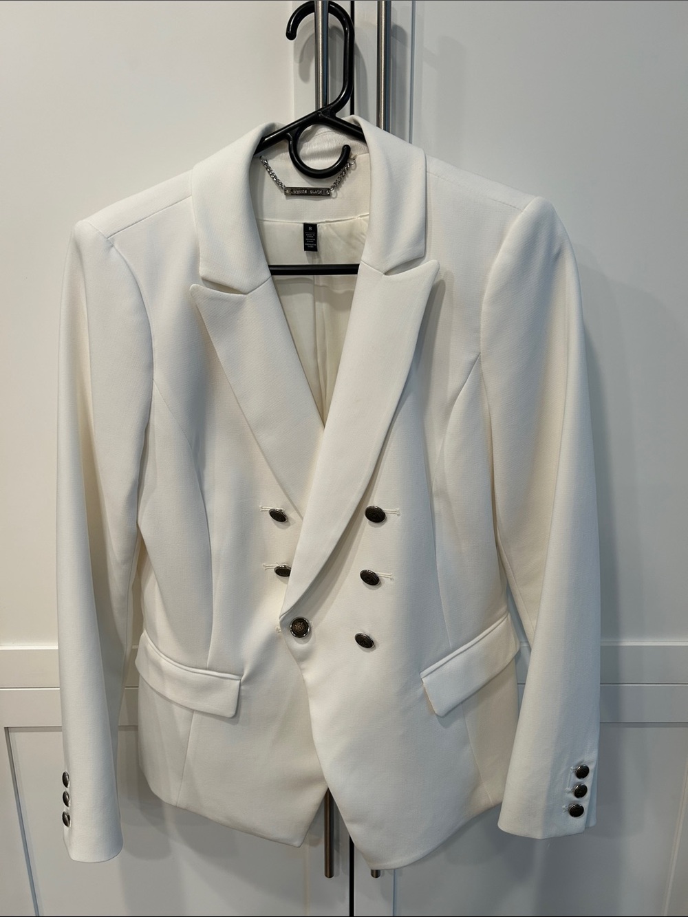 White House Black Market Women's Double-Breasted White Blazer